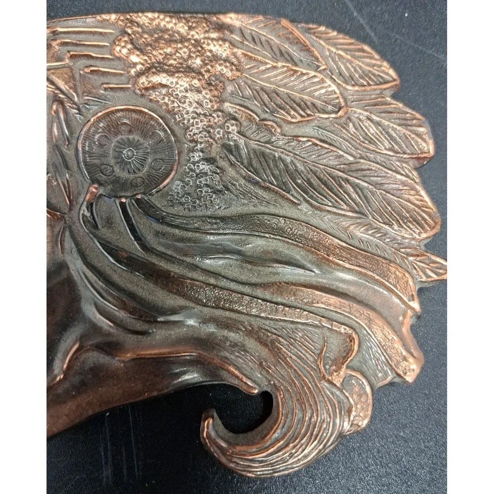 Native American Indian Warrior Chief Head‎ Copper Tone Belt Buckle